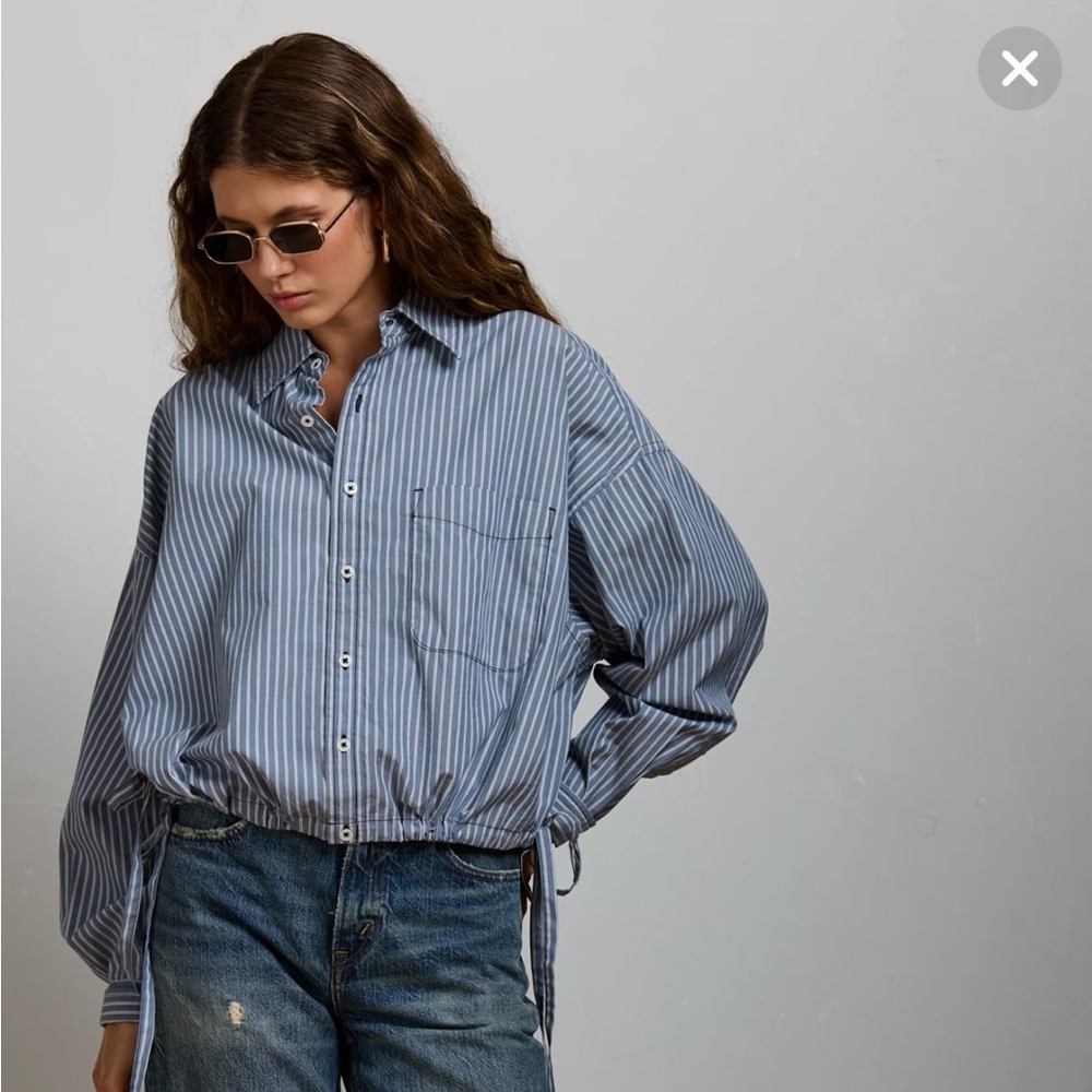 Lucky Brand Navy and White Striped Button-Up